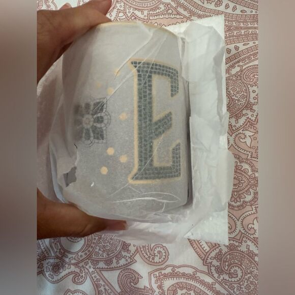 Letter E Anthropologie The Bistro Tile Monogram Old Fashioned Glass Letter E NWT - Picture 4 of 8